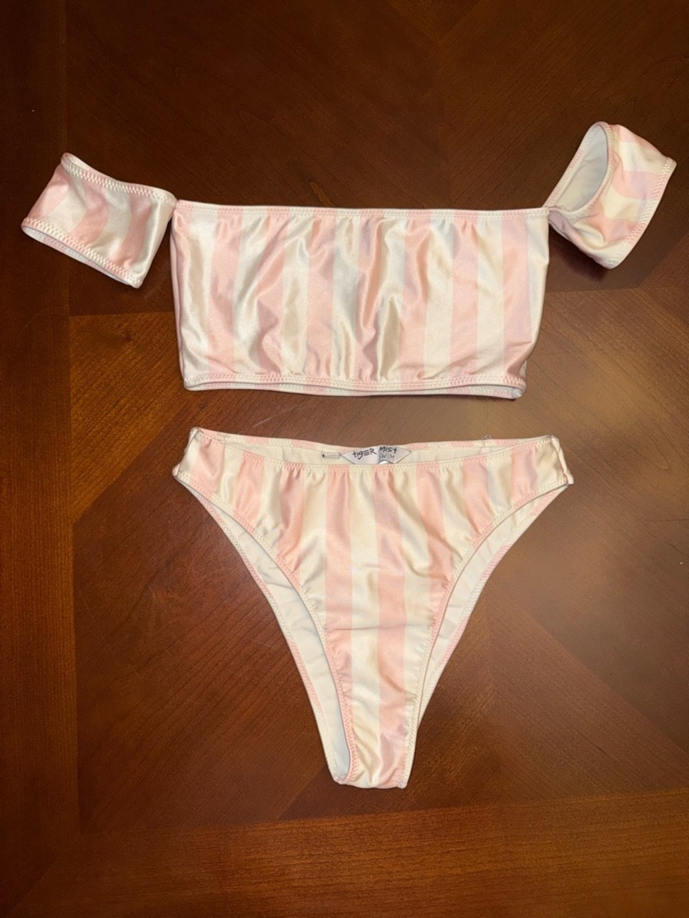 TigerMist Pink and White Striped Off-Shoulder Bikini Set